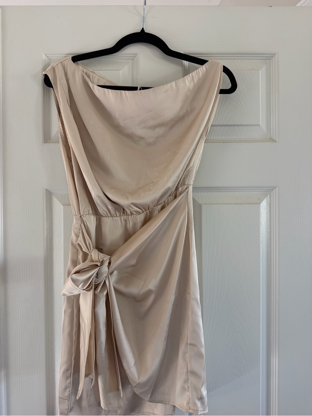 off the shoulder champagne dress